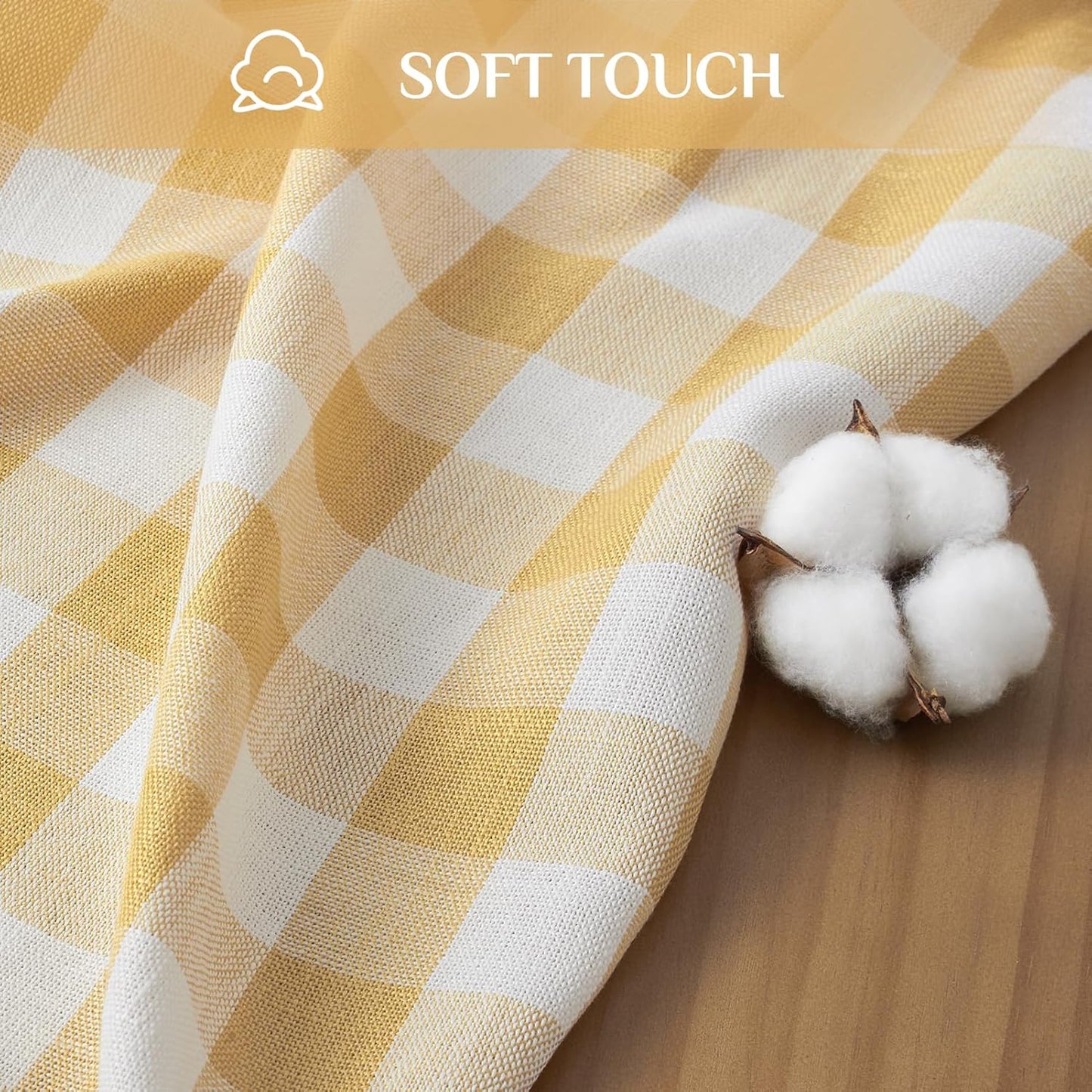 Checkered Tablecloth Rectangle, Outdoor Linen Cotton Gingham Table Cloth with Tassel, Heavy Duty Wrinkle Free Buffalo Plaid Table Cover for Kitchen Dining Summer Party - 55 x 84 Inch, Yellow