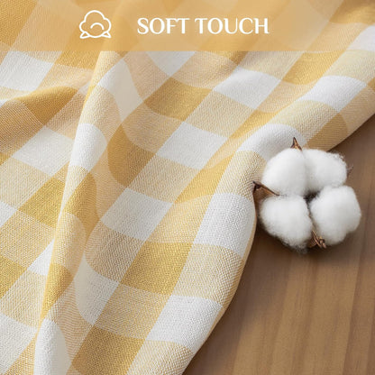 Checkered Tablecloth Rectangle, Outdoor Linen Cotton Gingham Table Cloth with Tassel, Heavy Duty Wrinkle Free Buffalo Plaid Table Cover for Kitchen Dining Summer Party - 55 x 84 Inch, Yellow