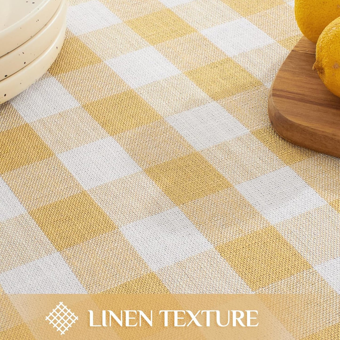 Checkered Tablecloth Rectangle, Outdoor Linen Cotton Gingham Table Cloth with Tassel, Heavy Duty Wrinkle Free Buffalo Plaid Table Cover for Kitchen Dining Summer Party - 55 x 84 Inch, Yellow