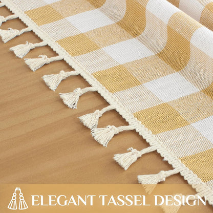 Checkered Tablecloth Rectangle, Outdoor Linen Cotton Gingham Table Cloth with Tassel, Heavy Duty Wrinkle Free Buffalo Plaid Table Cover for Kitchen Dining Summer Party - 55 x 84 Inch, Yellow