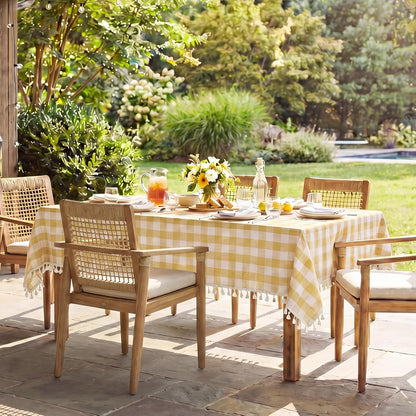Checkered Tablecloth Rectangle, Outdoor Linen Cotton Gingham Table Cloth with Tassel, Heavy Duty Wrinkle Free Buffalo Plaid Table Cover for Kitchen Dining Summer Party - 55 x 84 Inch, Yellow