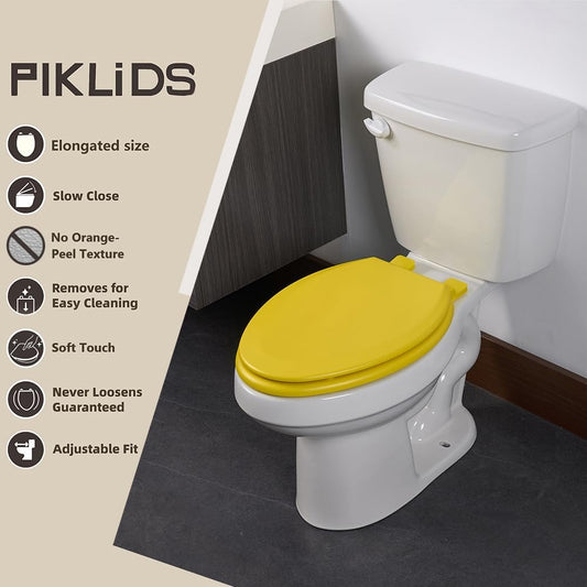Toilet Seat, Slow Close, Soft Touch, Ultra-Smooth Matte Finish (No Orange-Peel Texture), Premium Moulded Wood, Quick Release, (Yellow, Elongated)
