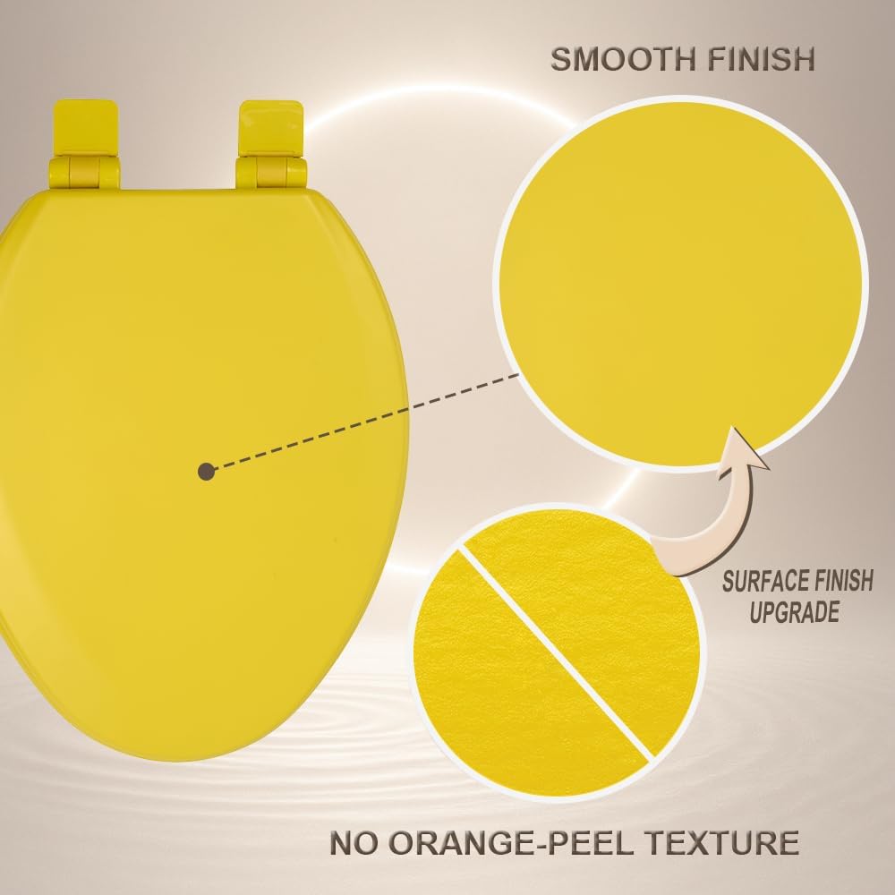 Toilet Seat, Slow Close, Soft Touch, Ultra-Smooth Matte Finish (No Orange-Peel Texture), Premium Moulded Wood, Quick Release, (Yellow, Elongated)