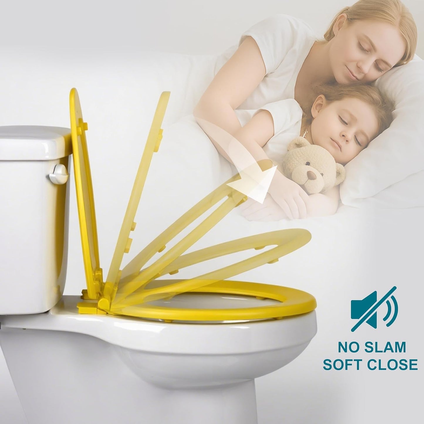 Toilet Seat, Slow Close, Soft Touch, Ultra-Smooth Matte Finish (No Orange-Peel Texture), Premium Moulded Wood, Quick Release, (Yellow, Elongated)