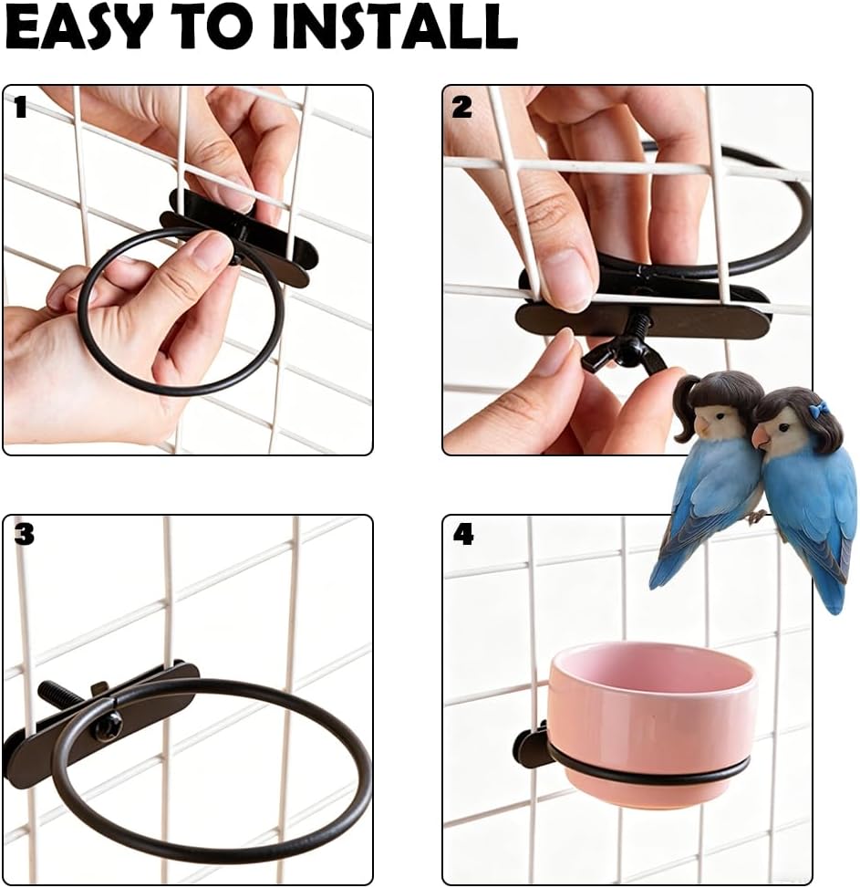 2 Pack Bird Food Bowl Detachable Hanging Cup Ceramic Bird Cage Feeder for Small Birds Parakeet Canary Finch Conure Cockatiel Lovebird (Pink and Yellow)