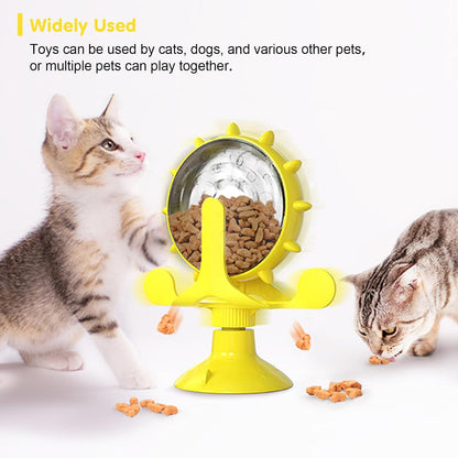 Cat Dog Treat Dispenser Toy - Cat Interactive Feeder (Yellow) | 360° Degree Rotating, Food Leakage Device Rotate, Interactive Cat Food Treats Dispenser Toy With Strong Suction Cup