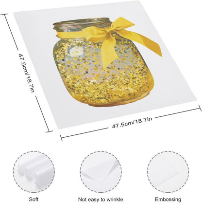 Honey Jar with Golden Glitter Yellow Bow Cloth Napkins Set of 6, Square Premium Reusable Washable Polyester Table Linen Napkin for Dinner Party