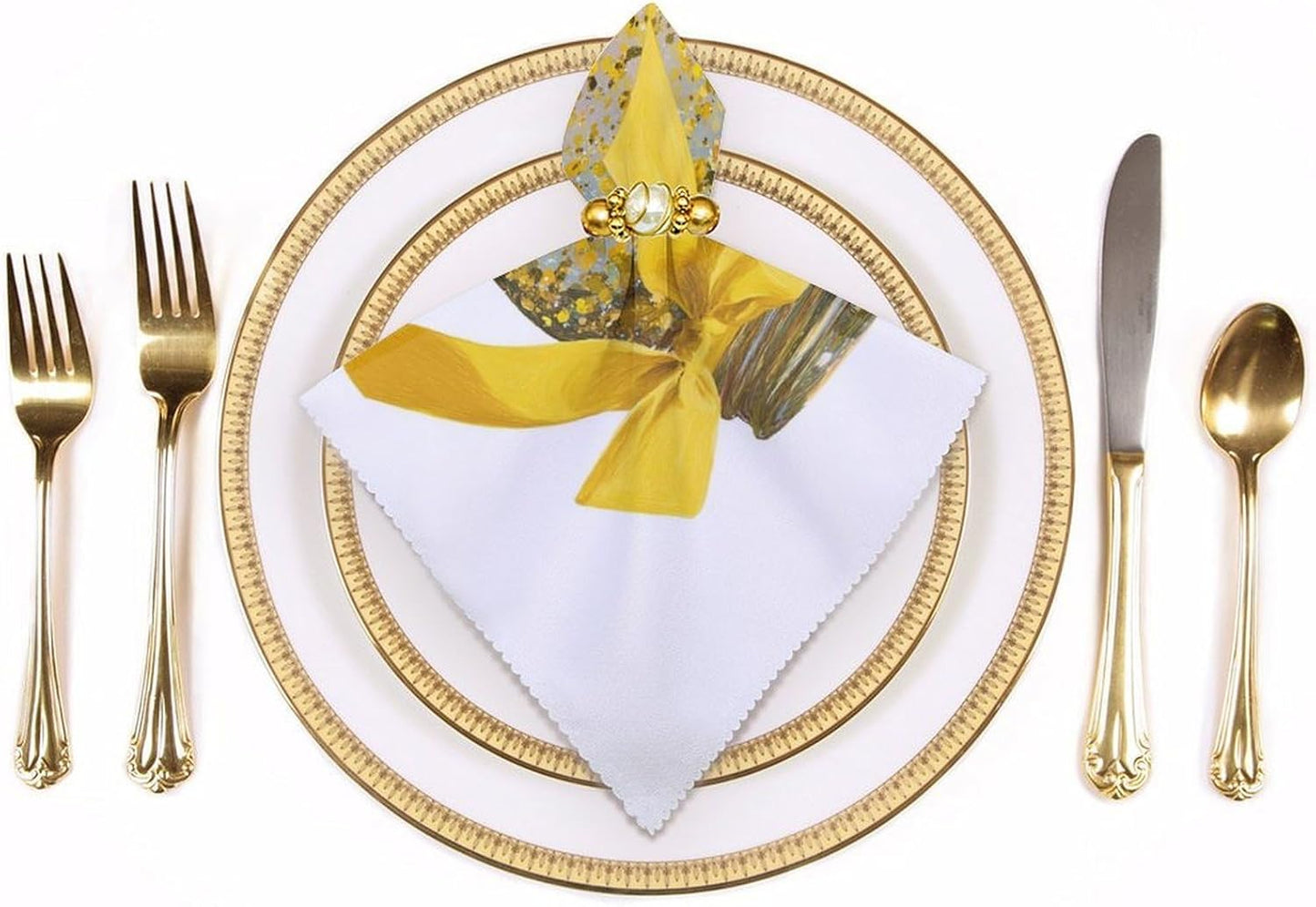 Honey Jar with Golden Glitter Yellow Bow Cloth Napkins Set of 6, Square Premium Reusable Washable Polyester Table Linen Napkin for Dinner Party