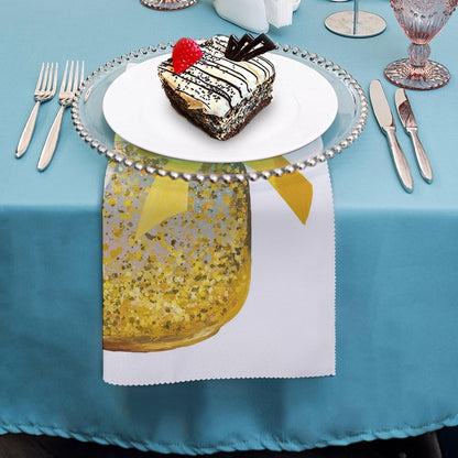 Honey Jar with Golden Glitter Yellow Bow Cloth Napkins Set of 6, Square Premium Reusable Washable Polyester Table Linen Napkin for Dinner Party
