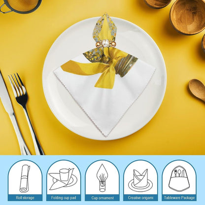 Honey Jar with Golden Glitter Yellow Bow Cloth Napkins Set of 6, Square Premium Reusable Washable Polyester Table Linen Napkin for Dinner Party
