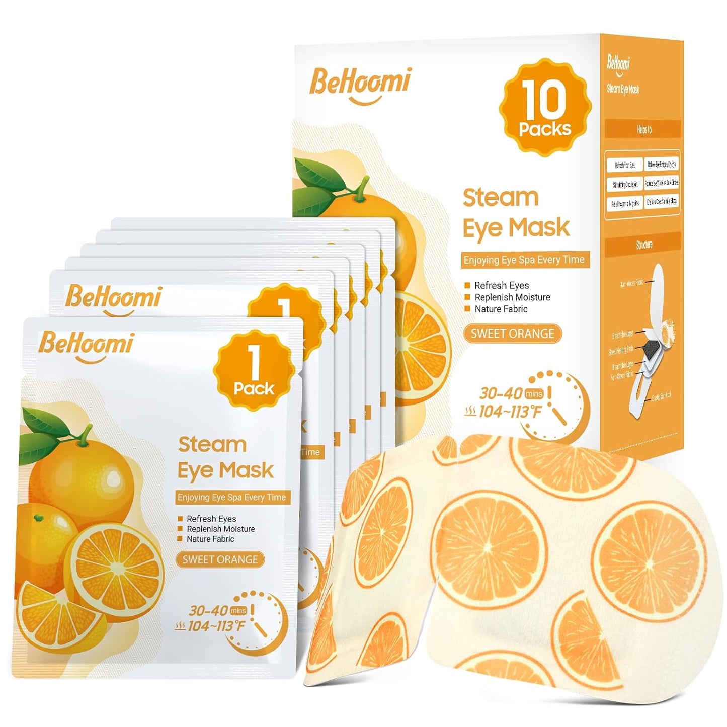 Steam Eye Mask, 10Packs Heated Eye Mask, Self Heating Disposable SPA Warm Compress for Eyes Sleep Mask, Travel Essentials & Relaxation Gifts for Women (Orange Scent)