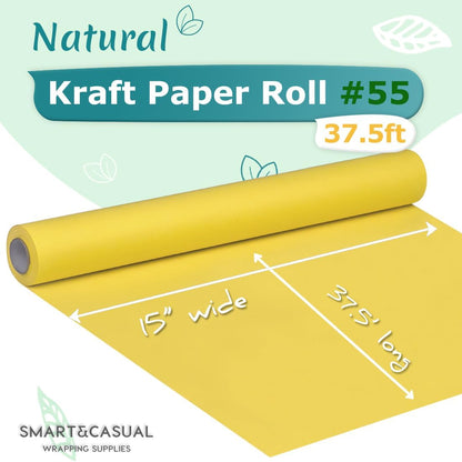 15" x 450" (37.5') Kraft Paper Roll for Art Craft Supplies Gift Wrapping Moving Packing Painting Drawing Paint Easel Poster Chart Paper (Lemon Yellow, 15" W x 450" L (37.5'))