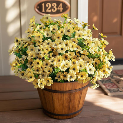 Artificial Outdoor Flowers UV Resistant Fake Plants Greenery 12 Bundles Faux Silk Daisy with Eucalyptus Leaves Summer Outdoor Memorial Day Decor for Porch Patio Yard Garden Farmhouse, Yellow