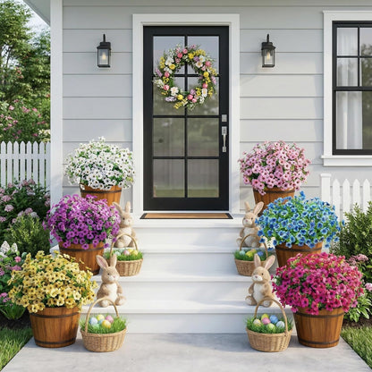Artificial Outdoor Flowers UV Resistant Fake Plants Greenery 12 Bundles Faux Silk Daisy with Eucalyptus Leaves Summer Outdoor Memorial Day Decor for Porch Patio Yard Garden Farmhouse, Yellow