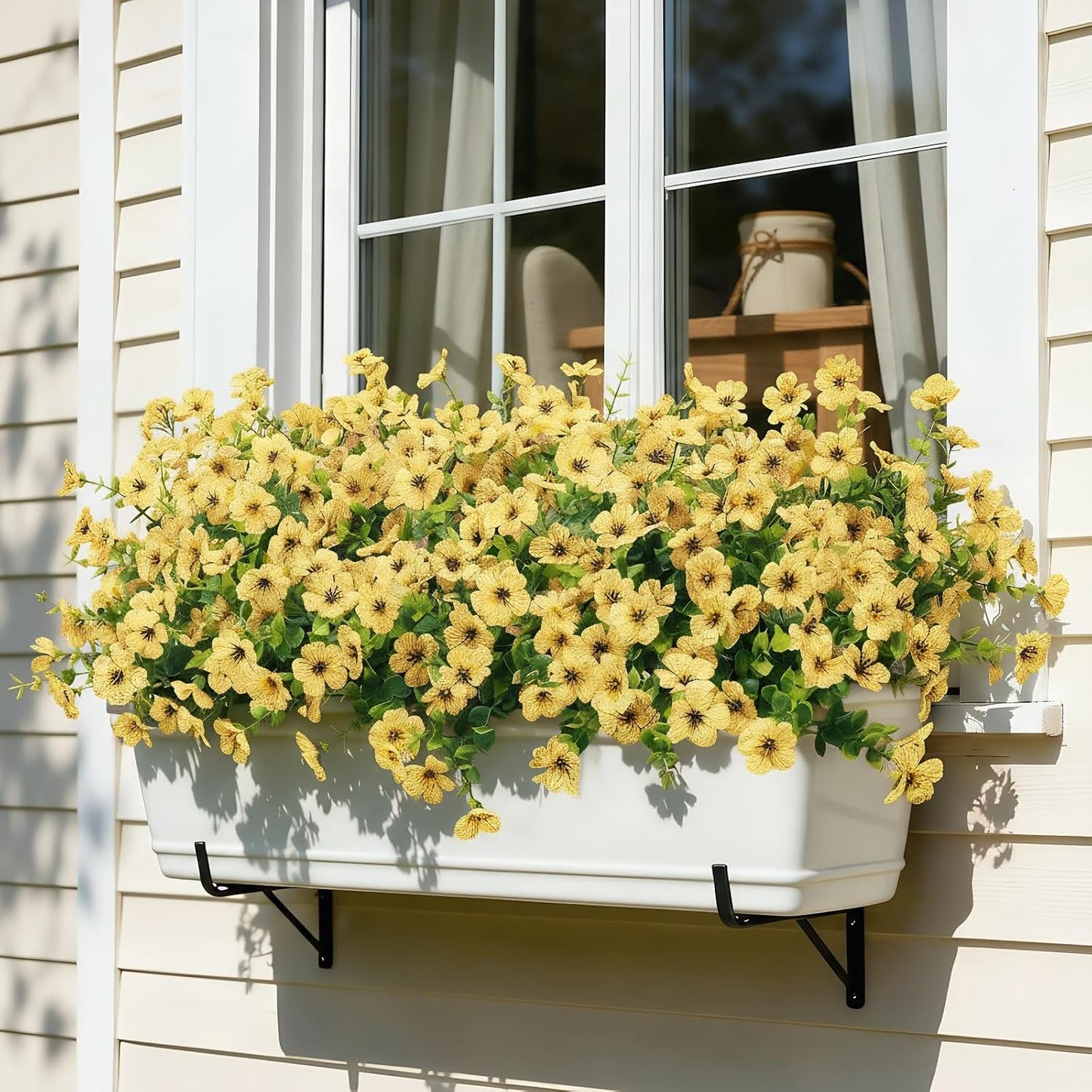 Artificial Outdoor Flowers UV Resistant Fake Plants Greenery 12 Bundles Faux Silk Daisy with Eucalyptus Leaves Summer Outdoor Memorial Day Decor for Porch Patio Yard Garden Farmhouse, Yellow