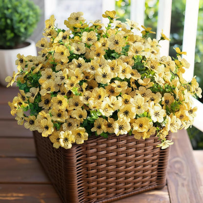 Artificial Outdoor Flowers UV Resistant Fake Plants Greenery 12 Bundles Faux Silk Daisy with Eucalyptus Leaves Summer Outdoor Memorial Day Decor for Porch Patio Yard Garden Farmhouse, Yellow