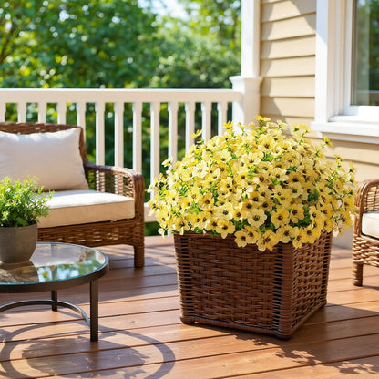 Artificial Outdoor Flowers UV Resistant Fake Plants Greenery 12 Bundles Faux Silk Daisy with Eucalyptus Leaves Summer Outdoor Memorial Day Decor for Porch Patio Yard Garden Farmhouse, Yellow