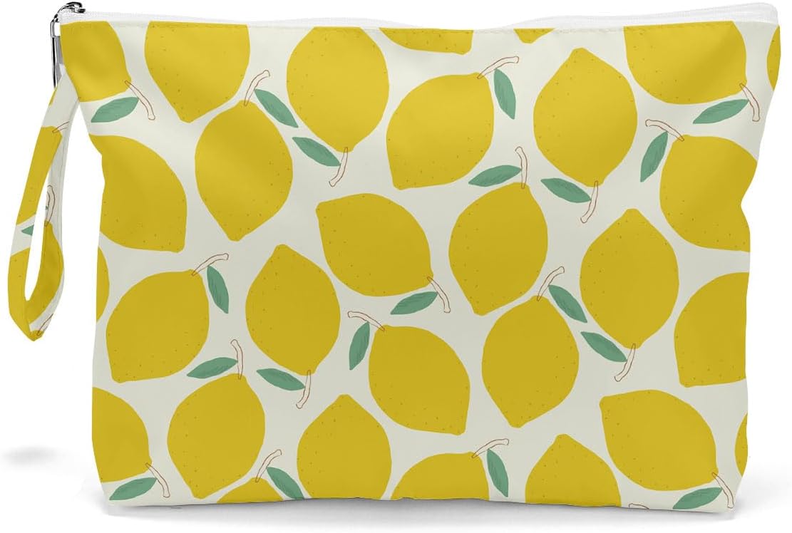 Wet Bag For Swimsuit, Travel Makeup Bag Waterproof Large Capacity for Women Girls Mom Sister Friends lemon Pattern Gifts