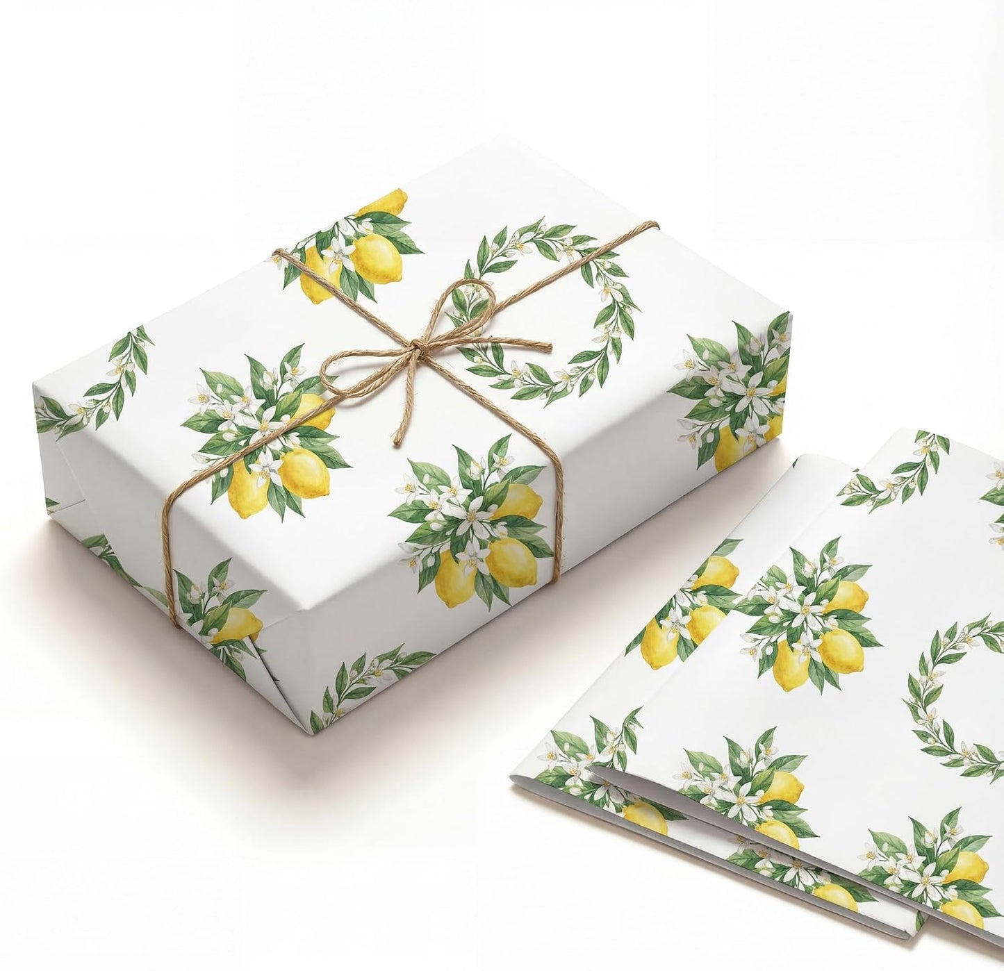 Lemon Wrapping Paper, Botanical Gift Wrap, 2 Sheets, 120 GSM | Lemon Garden Wrapping Paper, Aesthetic Botanical Print, Sunshine Design for Birthday and Bridal Shower Gifts
