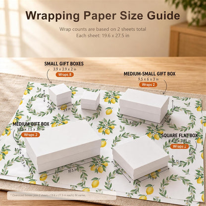 Lemon Wrapping Paper, Botanical Gift Wrap, 2 Sheets, 120 GSM | Lemon Garden Wrapping Paper, Aesthetic Botanical Print, Sunshine Design for Birthday and Bridal Shower Gifts