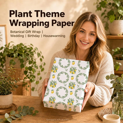 Lemon Wrapping Paper, Botanical Gift Wrap, 2 Sheets, 120 GSM | Lemon Garden Wrapping Paper, Aesthetic Botanical Print, Sunshine Design for Birthday and Bridal Shower Gifts