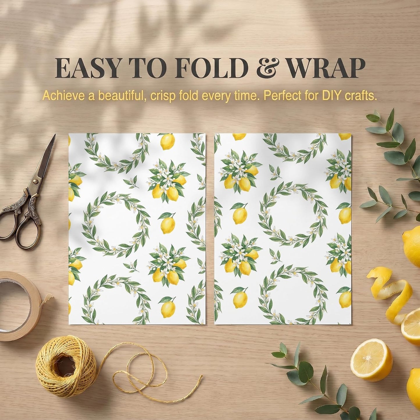 Lemon Wrapping Paper, Botanical Gift Wrap, 2 Sheets, 120 GSM | Lemon Garden Wrapping Paper, Aesthetic Botanical Print, Sunshine Design for Birthday and Bridal Shower Gifts