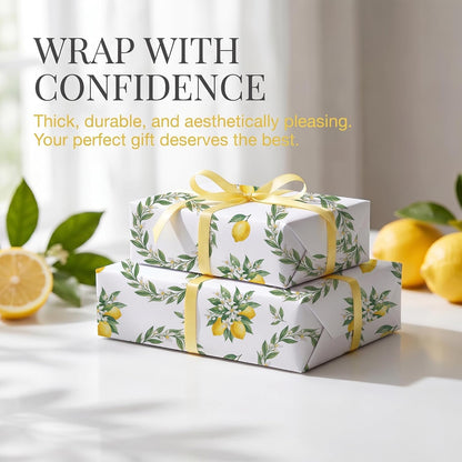 Lemon Wrapping Paper, Botanical Gift Wrap, 2 Sheets, 120 GSM | Lemon Garden Wrapping Paper, Aesthetic Botanical Print, Sunshine Design for Birthday and Bridal Shower Gifts