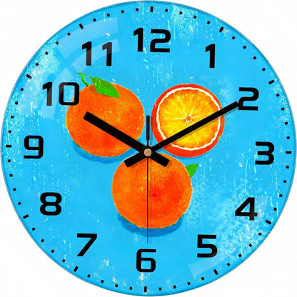 Lemon , 8 Inch Silent Non-Ticking Battery Operated Clock | Large Number Analog Glass Wall Clocks Lemon Decorations for Kitchen Living Room Bedroom Summer-Themed Spaces
