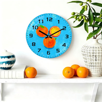 Lemon , 8 Inch Silent Non-Ticking Battery Operated Clock | Large Number Analog Glass Wall Clocks Lemon Decorations for Kitchen Living Room Bedroom Summer-Themed Spaces