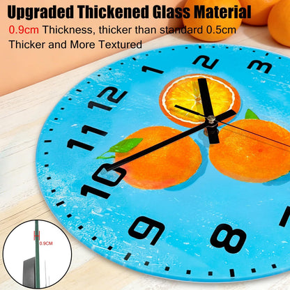 Lemon , 8 Inch Silent Non-Ticking Battery Operated Clock | Large Number Analog Glass Wall Clocks Lemon Decorations for Kitchen Living Room Bedroom Summer-Themed Spaces
