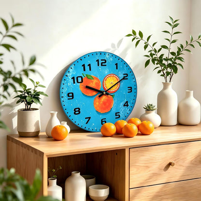 Lemon , 8 Inch Silent Non-Ticking Battery Operated Clock | Large Number Analog Glass Wall Clocks Lemon Decorations for Kitchen Living Room Bedroom Summer-Themed Spaces