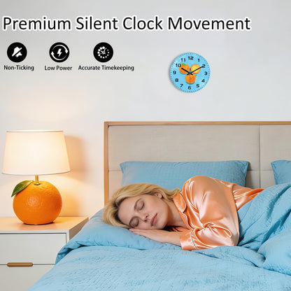 Lemon , 8 Inch Silent Non-Ticking Battery Operated Clock | Large Number Analog Glass Wall Clocks Lemon Decorations for Kitchen Living Room Bedroom Summer-Themed Spaces