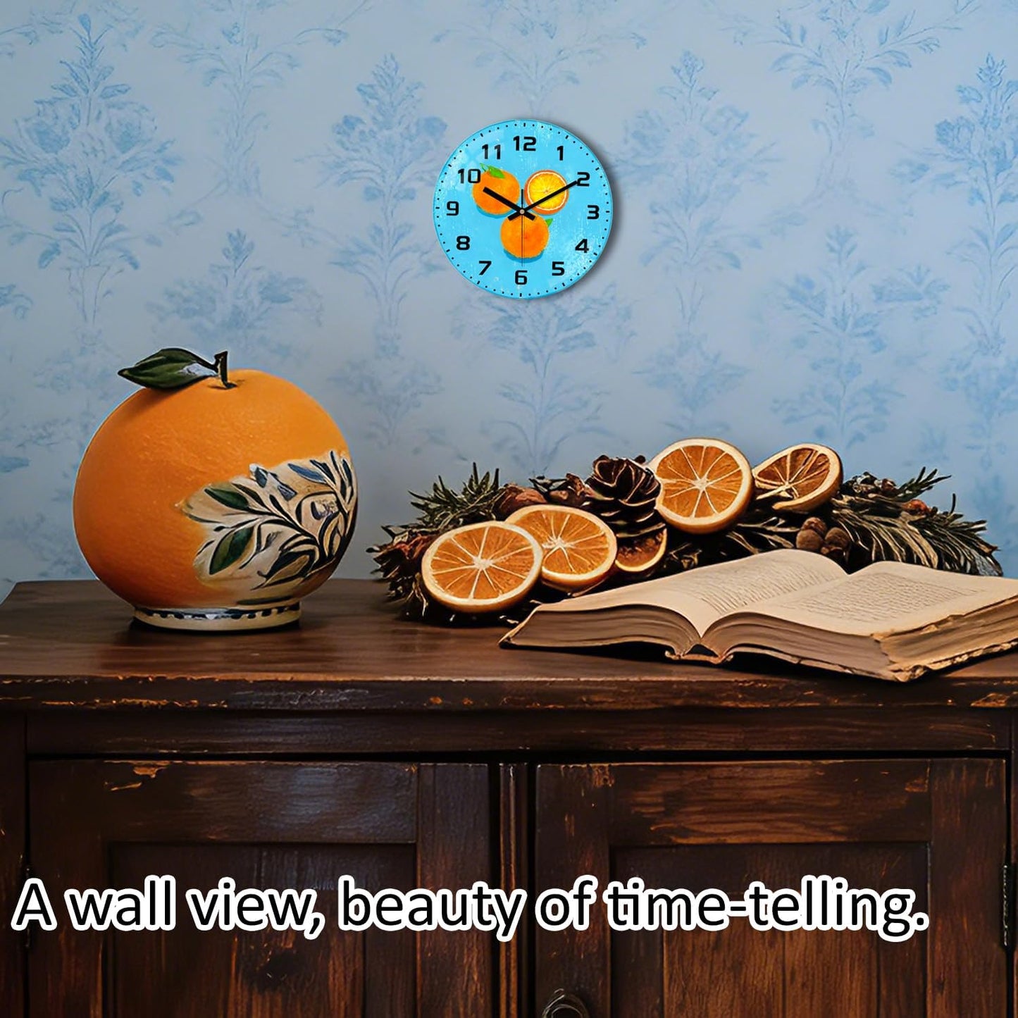 Lemon , 8 Inch Silent Non-Ticking Battery Operated Clock | Large Number Analog Glass Wall Clocks Lemon Decorations for Kitchen Living Room Bedroom Summer-Themed Spaces