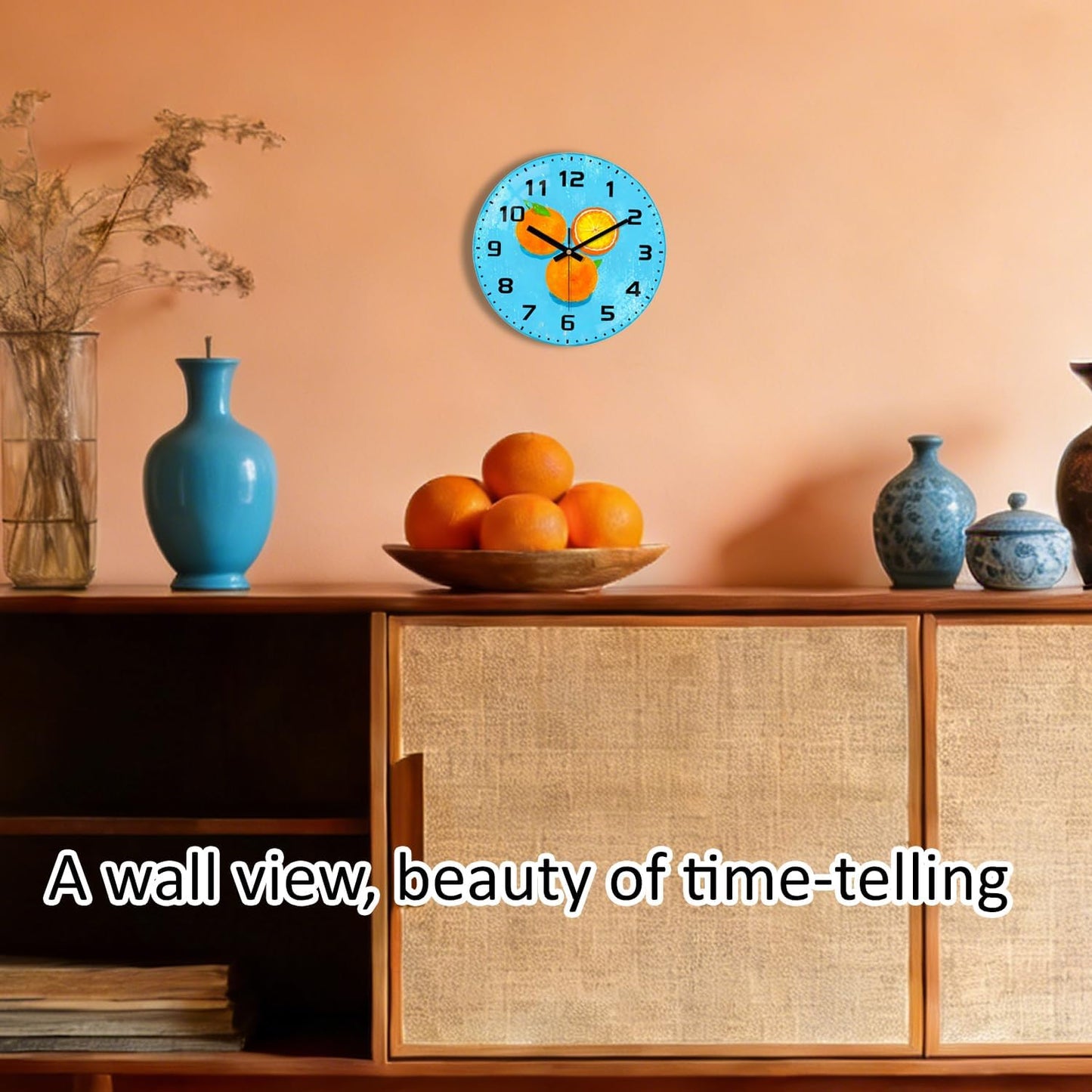 Lemon , 8 Inch Silent Non-Ticking Battery Operated Clock | Large Number Analog Glass Wall Clocks Lemon Decorations for Kitchen Living Room Bedroom Summer-Themed Spaces