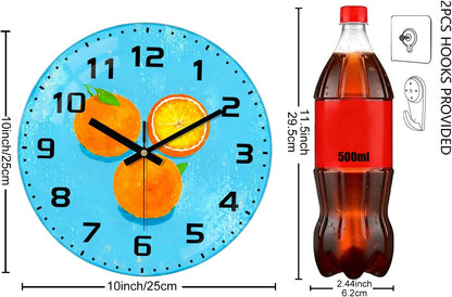 Lemon , 8 Inch Silent Non-Ticking Battery Operated Clock | Large Number Analog Glass Wall Clocks Lemon Decorations for Kitchen Living Room Bedroom Summer-Themed Spaces