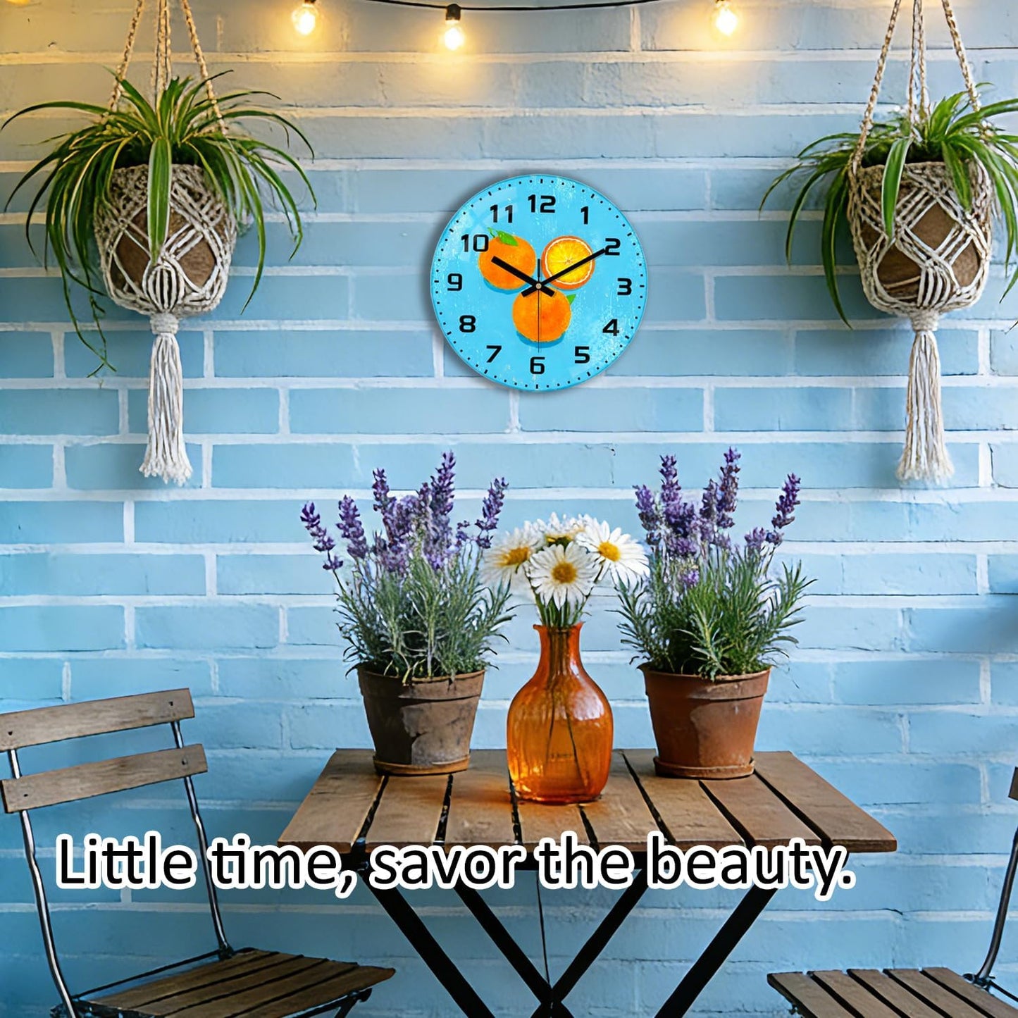 Lemon , 8 Inch Silent Non-Ticking Battery Operated Clock | Large Number Analog Glass Wall Clocks Lemon Decorations for Kitchen Living Room Bedroom Summer-Themed Spaces