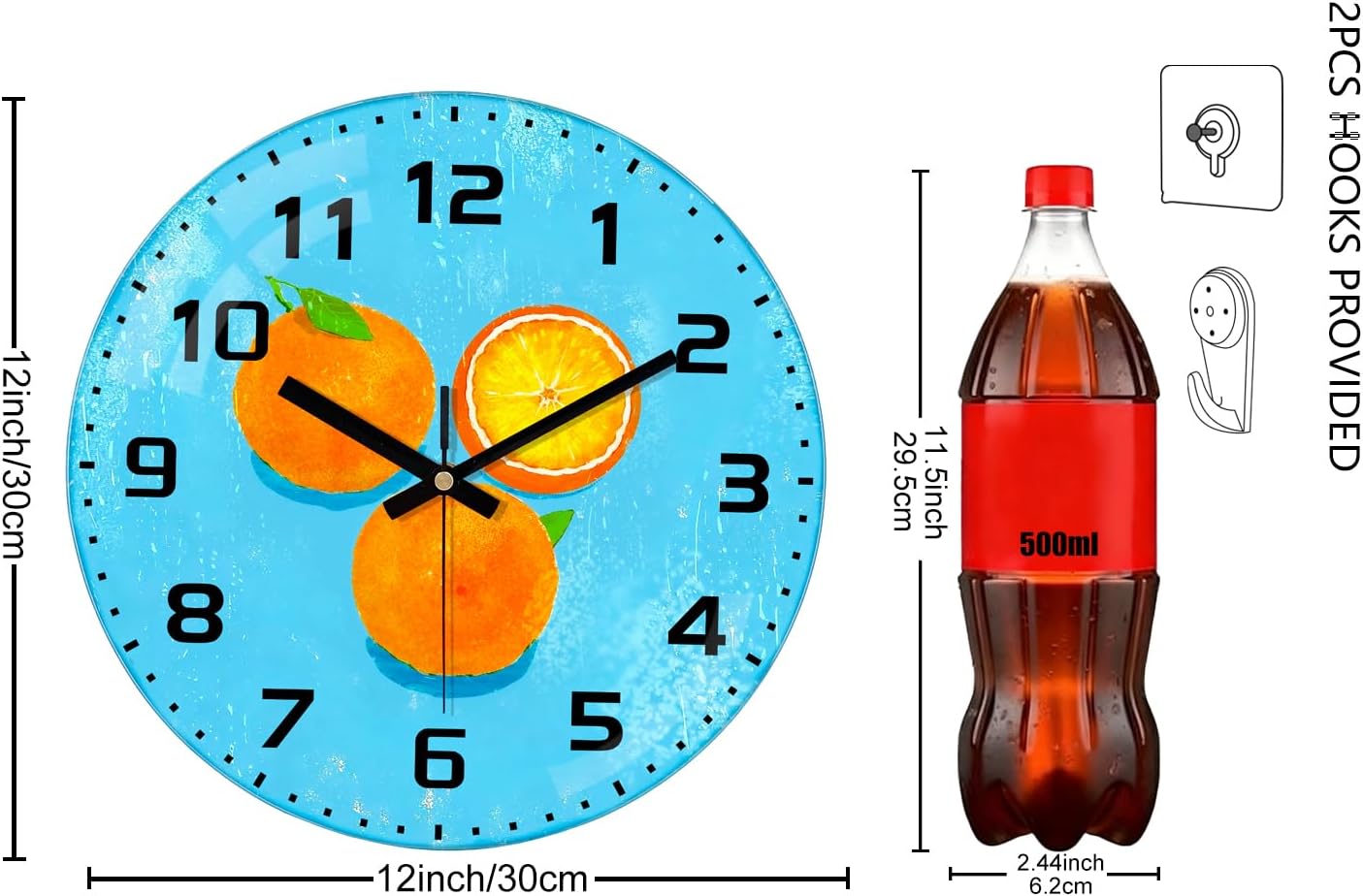 Lemon , 8 Inch Silent Non-Ticking Battery Operated Clock | Large Number Analog Glass Wall Clocks Lemon Decorations for Kitchen Living Room Bedroom Summer-Themed Spaces