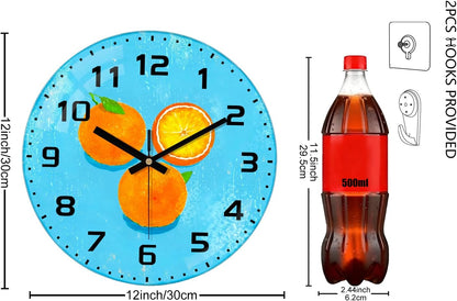 Lemon , 8 Inch Silent Non-Ticking Battery Operated Clock | Large Number Analog Glass Wall Clocks Lemon Decorations for Kitchen Living Room Bedroom Summer-Themed Spaces