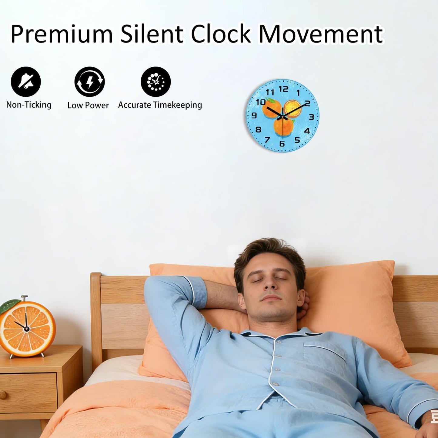 Lemon , 8 Inch Silent Non-Ticking Battery Operated Clock | Large Number Analog Glass Wall Clocks Lemon Decorations for Kitchen Living Room Bedroom Summer-Themed Spaces