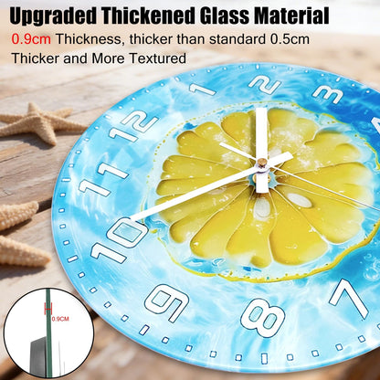 Lemon , 8 Inch Silent Non-Ticking Battery Operated Clock | Large Number Analog Glass Wall Clocks Lemon Decorations for Kitchen Living Room Bedroom Summer-Themed Spaces