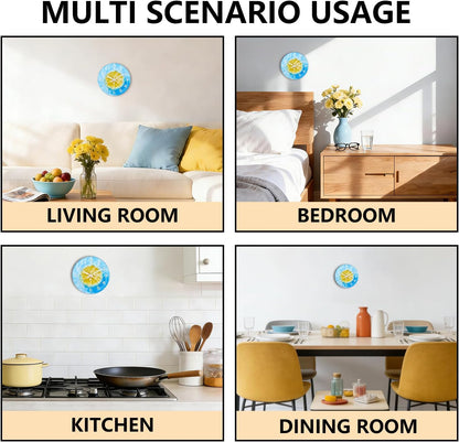 Lemon , 8 Inch Silent Non-Ticking Battery Operated Clock | Large Number Analog Glass Wall Clocks Lemon Decorations for Kitchen Living Room Bedroom Summer-Themed Spaces