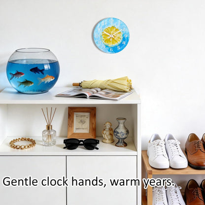 Lemon , 8 Inch Silent Non-Ticking Battery Operated Clock | Large Number Analog Glass Wall Clocks Lemon Decorations for Kitchen Living Room Bedroom Summer-Themed Spaces