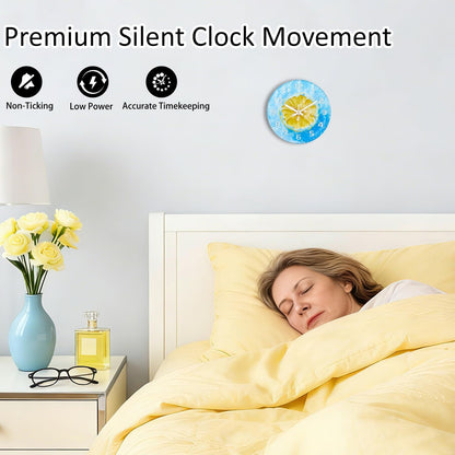 Lemon , 8 Inch Silent Non-Ticking Battery Operated Clock | Large Number Analog Glass Wall Clocks Lemon Decorations for Kitchen Living Room Bedroom Summer-Themed Spaces