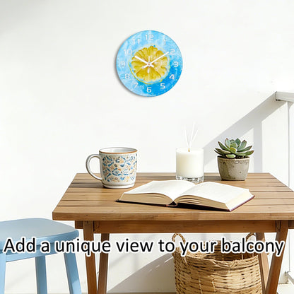 Lemon , 8 Inch Silent Non-Ticking Battery Operated Clock | Large Number Analog Glass Wall Clocks Lemon Decorations for Kitchen Living Room Bedroom Summer-Themed Spaces
