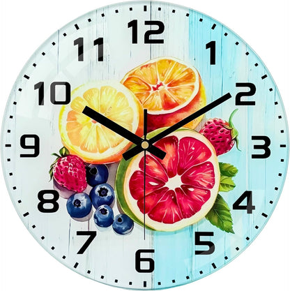 Lemon , 8 Inch Silent Non-Ticking Battery Operated Clock | Large Number Analog Glass Wall Clocks Lemon Decorations for Kitchen Living Room Bedroom Summer-Themed Spaces