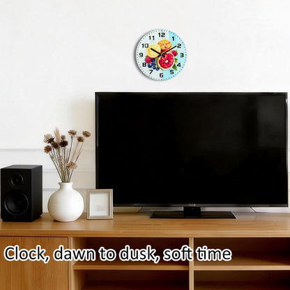 Lemon , 8 Inch Silent Non-Ticking Battery Operated Clock | Large Number Analog Glass Wall Clocks Lemon Decorations for Kitchen Living Room Bedroom Summer-Themed Spaces
