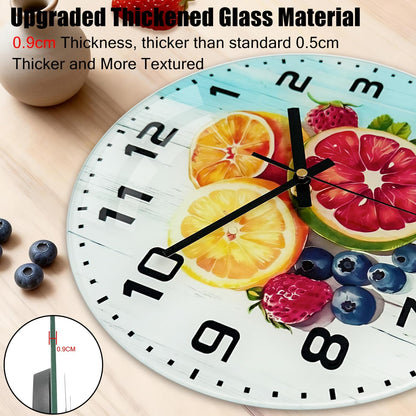 Lemon , 8 Inch Silent Non-Ticking Battery Operated Clock | Large Number Analog Glass Wall Clocks Lemon Decorations for Kitchen Living Room Bedroom Summer-Themed Spaces