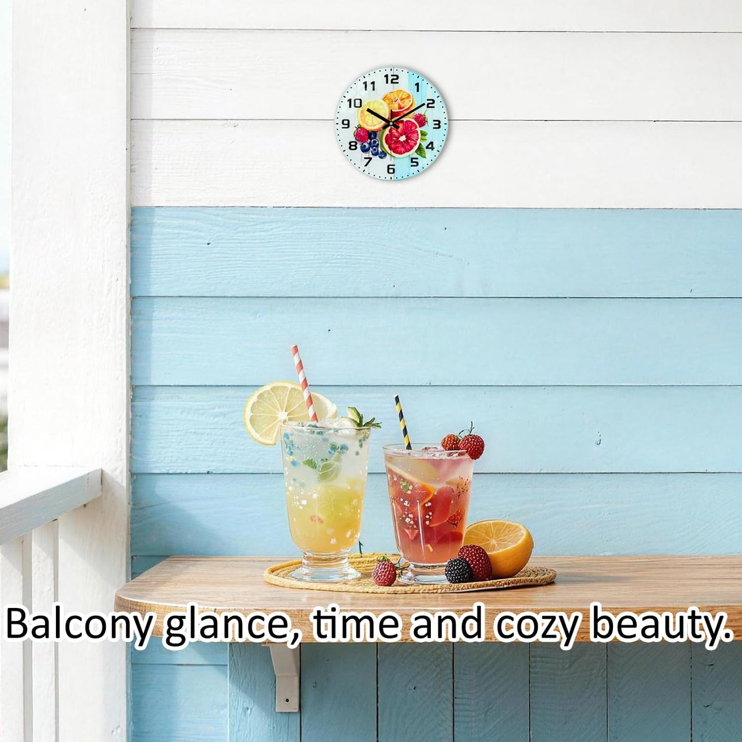 Lemon , 8 Inch Silent Non-Ticking Battery Operated Clock | Large Number Analog Glass Wall Clocks Lemon Decorations for Kitchen Living Room Bedroom Summer-Themed Spaces