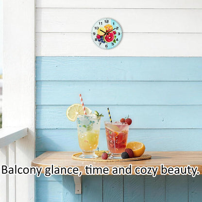 Lemon , 8 Inch Silent Non-Ticking Battery Operated Clock | Large Number Analog Glass Wall Clocks Lemon Decorations for Kitchen Living Room Bedroom Summer-Themed Spaces