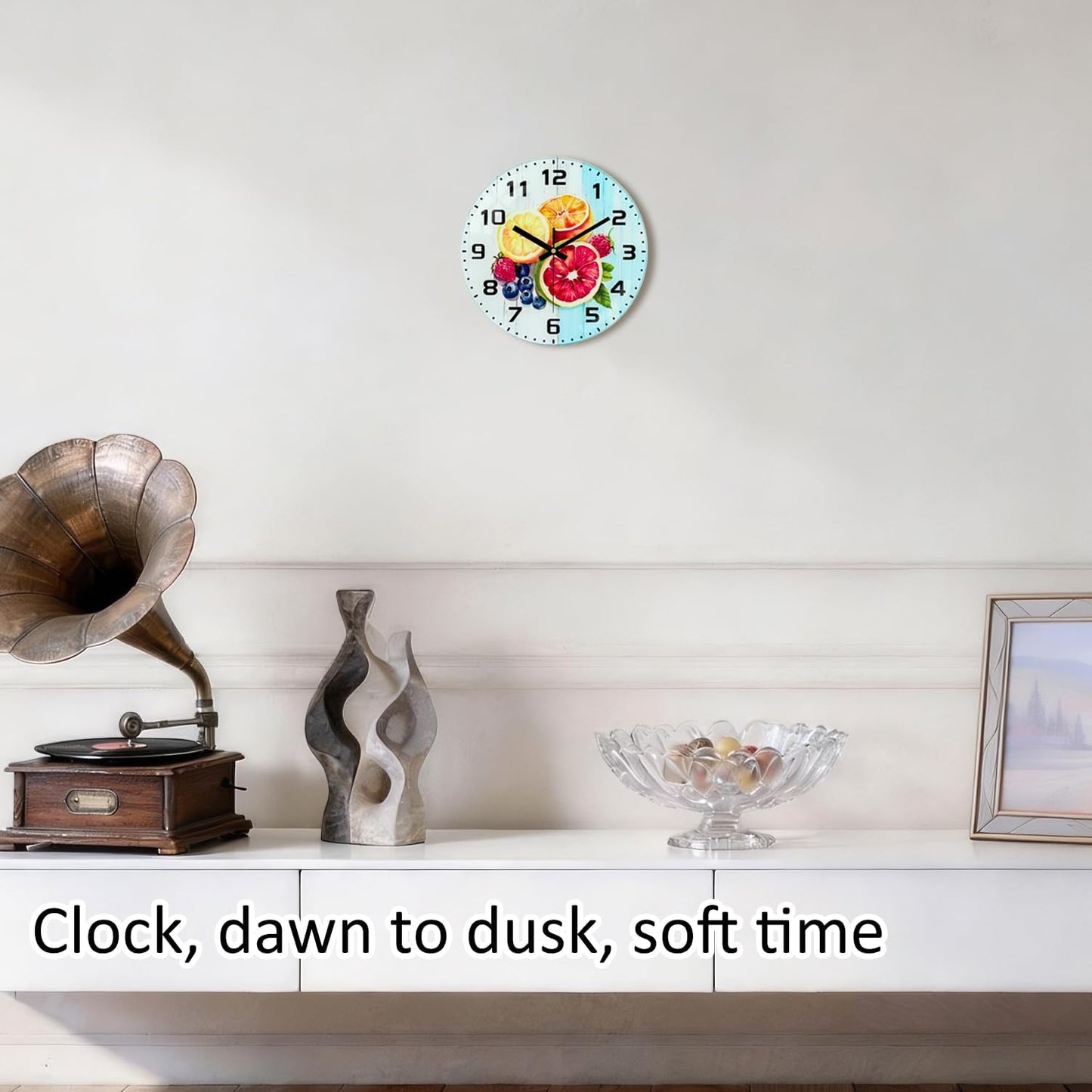 Lemon , 8 Inch Silent Non-Ticking Battery Operated Clock | Large Number Analog Glass Wall Clocks Lemon Decorations for Kitchen Living Room Bedroom Summer-Themed Spaces